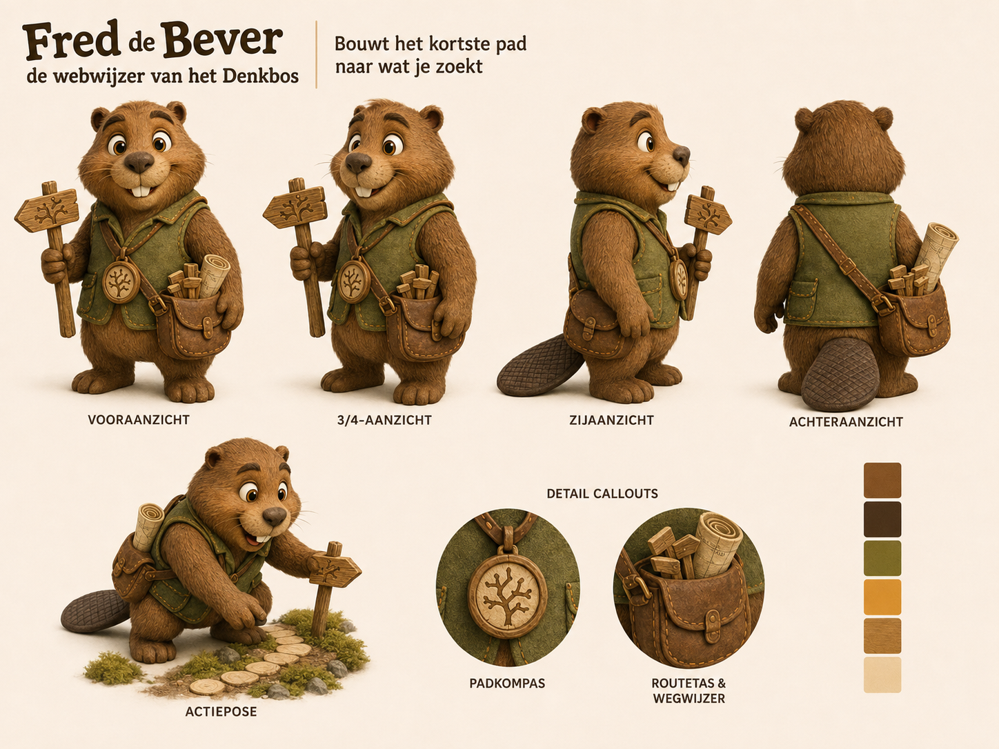 Karaktersheet van Fred de Bever, de webwijzer van het Denkbos