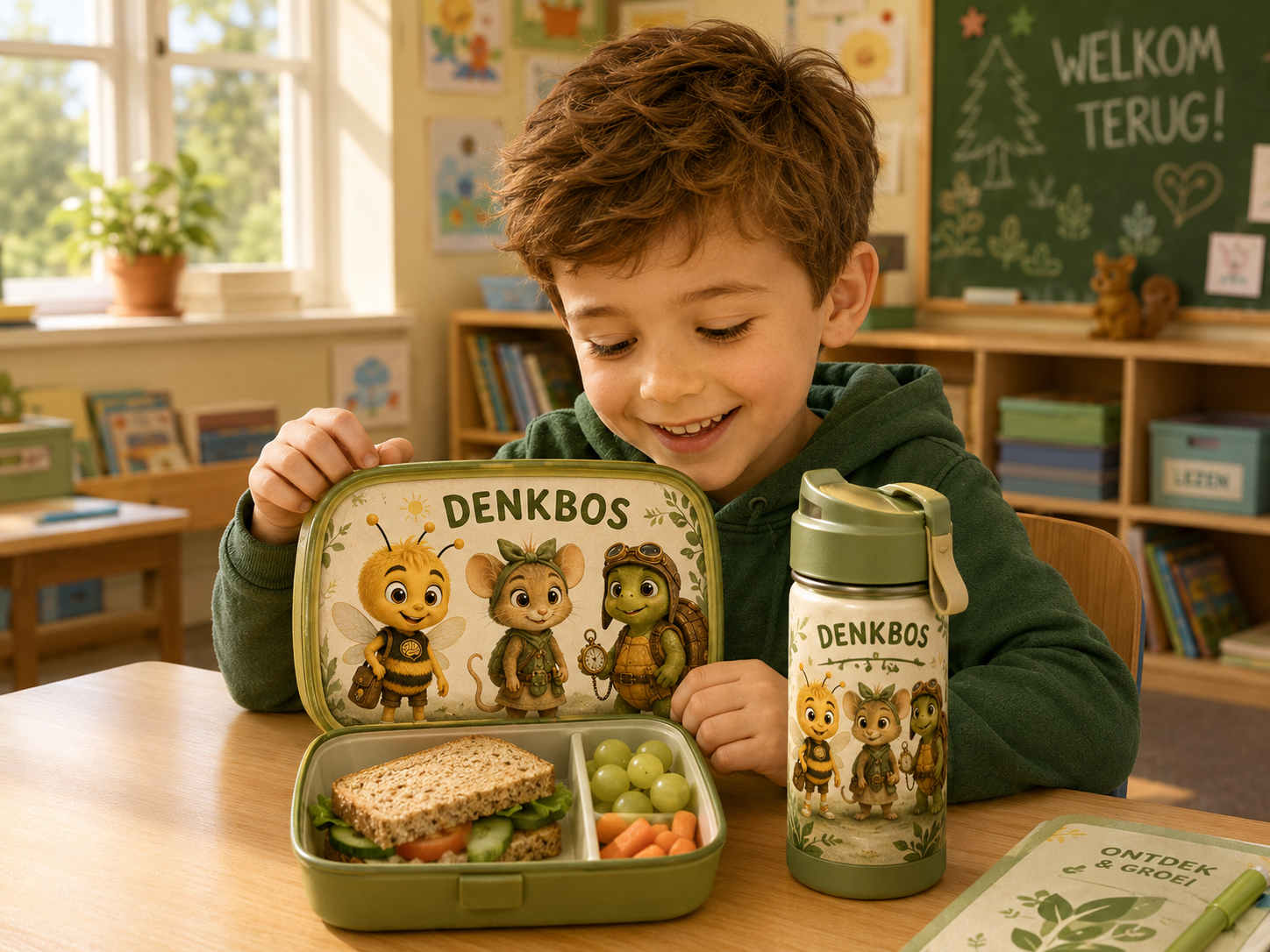Conceptbeeld van een Denkbos lunchtrommel en drinkbeker
